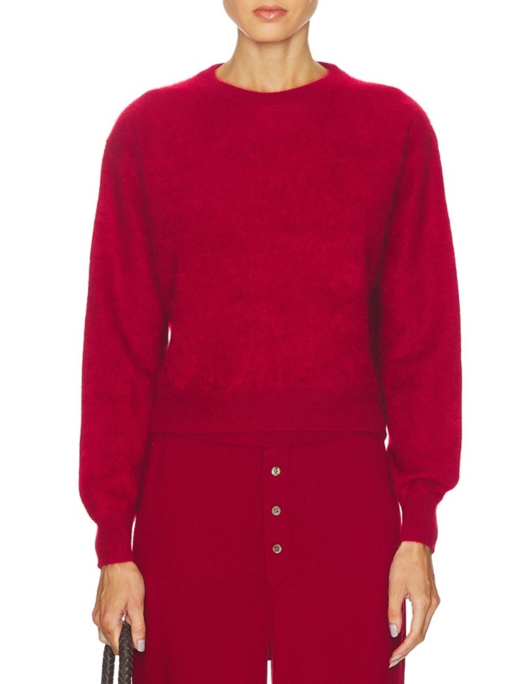 Guest in Residence Grizzly Crew Sweater in Ruby Red Brushed Cashmere size medium